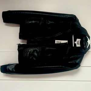 New with tags. Dakota/ Steve Madden black faux leather bomber jacket.